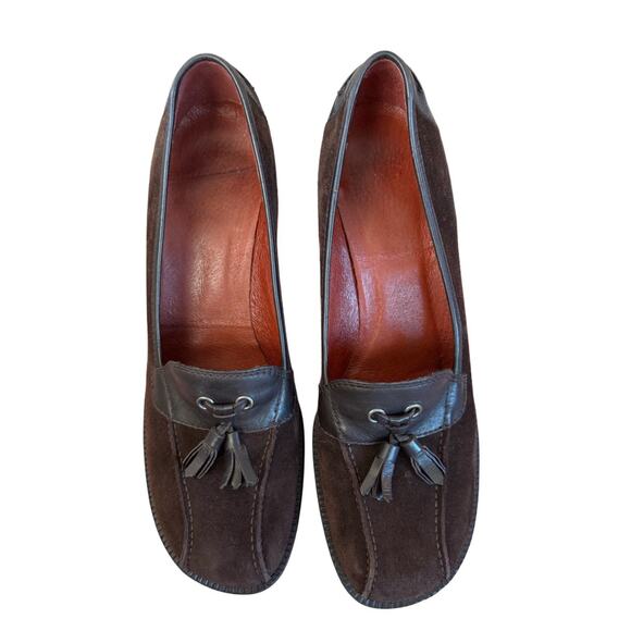 Donald Pliner‎ Chocolate Brown Suede Wedge Loafers 9 Italy preppy Goth Academia - Picture 5 of 8